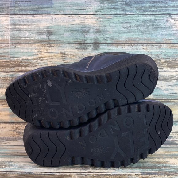 Fly London Yoxi Womens Ankle Bootie Size 8.5-9 Blue Leather Wedge Heel Zip Up - Picture 7 of 12